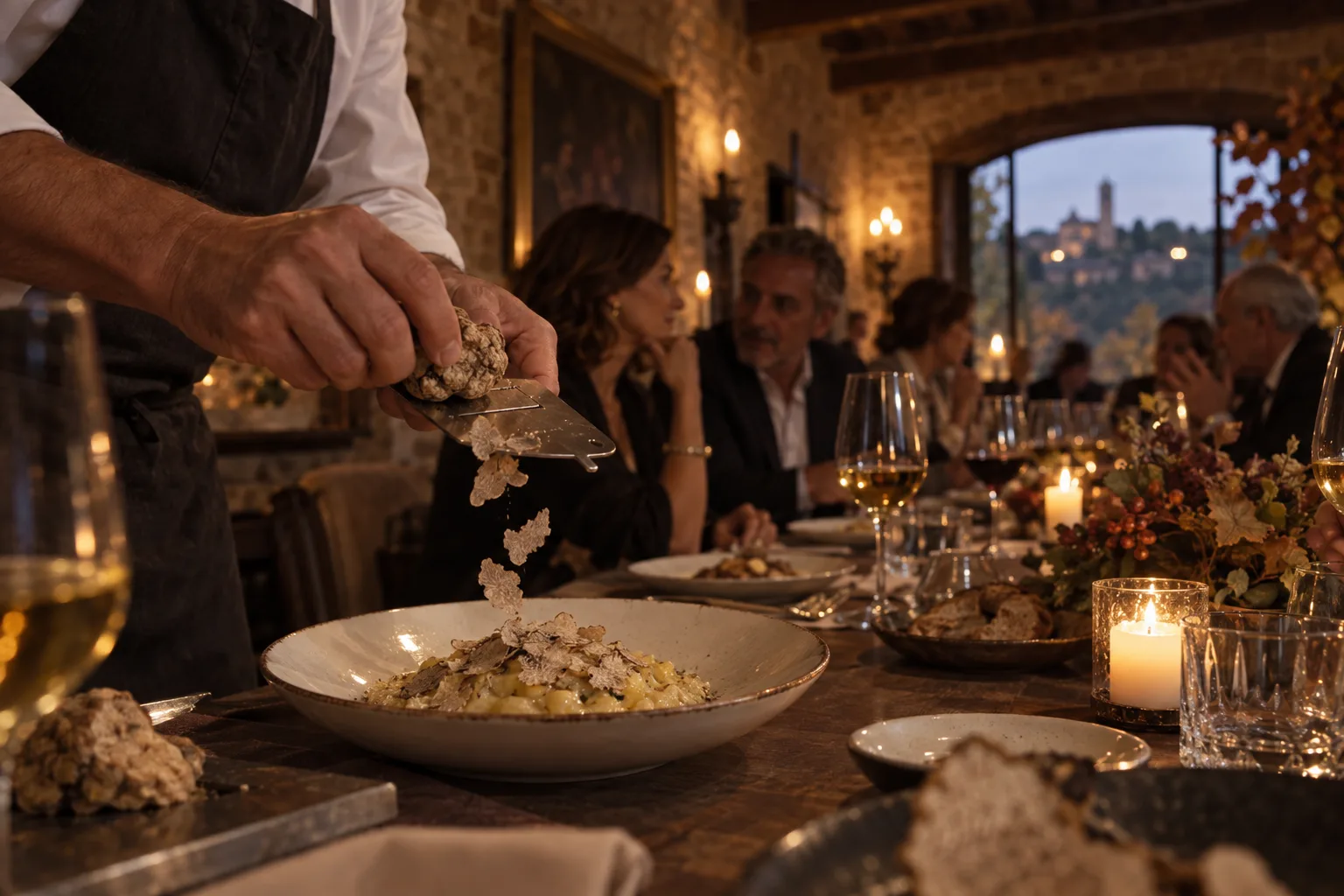 Alba white truffle served at a Piedmont dinner; illustrative visual